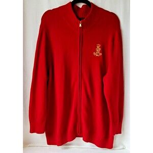 Lauren Ralph Lauren 3X Red Full Zip Sweater Gold Crest Logo Mock Neck Cotton